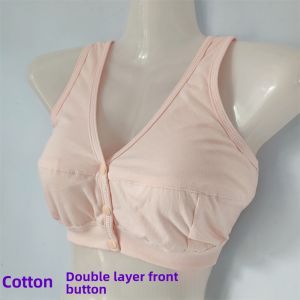 Womens Thin Bra Pure Cotton Intimates Plus Size Middle-Aged Mom Front Buckle Bra Sports Vest Type without Steel Ring
