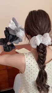 Thin Yarn Striped Patchwork Elastic Scrunchies Simple Big Polka Dot Hair Ties for Women High Ponytail Hair Accessories Daily M