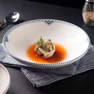 Special Restaurant Cold Dish Bowl Plate Creative round Ceramic Dish for Fine Dining Chinese Cuisine White Porcelain 9 Inches