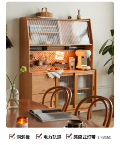 Nordic Style Solid Wood Dining Room Cabinet Glass Bowl Cabinet Japanese Style Drawer Storage Cabinet Simple Small Apartment Cabinet Wine Display Cabinet