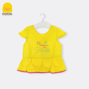 เสื้อยืดแขนสั้นลายเป็ดสีเหลืองสำหรับเด็กผู้หญิง ฤดูร้อน 2024 ทรงหลวม สไตล์หวาน เสื้อผ้าเด็ก ผ้าโพลีเอสเตอร์ 100% คอกลม