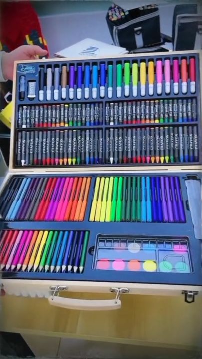 168pcs Art Set - Coloring Set Super Mega Rollerball Pen Colorful Pencil Wax Crayon and Oil Painting Brush Set Watercolour Puffs Plastic Palette Pencil Sharpener Sale COD