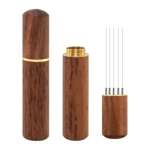 Coffee Powder Distributor Needle - Stainless Steel Powder Dispenser - Coffee Whisk & Clump Breaker - Solid Wood with Storage Pow