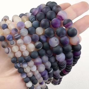 6 8 10mm Beads Matte Violet Stripe Banded Carnelian Natural Stone Purple Round Loose Jewelry Bracelet Accessories Making DIY