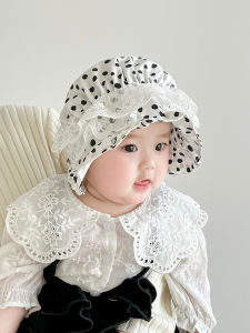 Spring Autumn Baby Lace Trim Polka Dot Hat with Ear Protection Windproof Sunscreen Head Cover Tie Design Baby Fashion Accessories