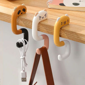 2 In 1 Cartoon Animal Desk Hook Backpack Keychains Hooks Portable U-shaped Office Bag Clothes Foldable Nail-free Hooks