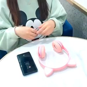 Headphone Bluetooth Cat P47M RGB LED: Headset Kucing Macaron Wireless AUX Micro SD BT V5.0 Audio Music Gaming