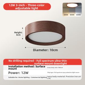 TONGZHIGUANG | Ultra-thin Vintage Walnut Color Japanese Style Round Ceiling Light
