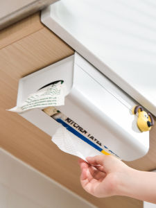 Kitchen Tissue Box Hanging under Cabinet Paper Towel Holder Metal Storage Rack Dispenser No Drilling Required Home Use