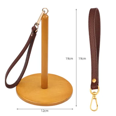 Portable Wooden Leather Wrist Support Yarn Ball Holder Thread Storage Knitting Yarn Stand Convenient Handcraft Sewing Tool