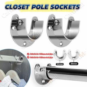 U Shaped Stainless Steel Closet Pole Sockets Flange Set Rod Holder with Screws for Easy Installation&Quick Removal