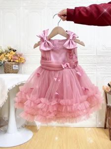 Toddler Bridesmaids Party Baby Girls Dress Elegant Bow 1st Birthday Wedding Princess Prom Dresses for Girl Tulle Baptism Costume