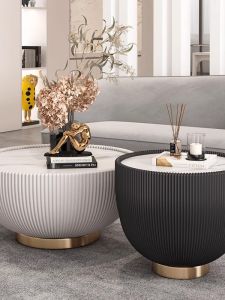 Creative Round Rock Board Leather Modern Simple Living Room Coffee Table