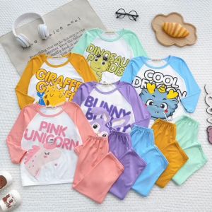 Bộ Quần Áo Trẻ Em Dài Tay Hình Nhân Vật Hoạt Hình Vải Thun Lạnh NATUCO Mềm Mát Cho Bé 8-27Kg TD-003