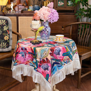 MAGRACE Luxury Fringed Tablecloth Vintage Atmosphere Tea Table Curtain New 2025 Elegant Home Fabric Dining Table Cloth