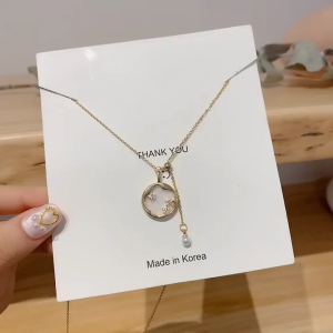 LL Fashion Star Pearl Fritillaria Zircon 18K GOLD stainless steel Necklace for women N8019