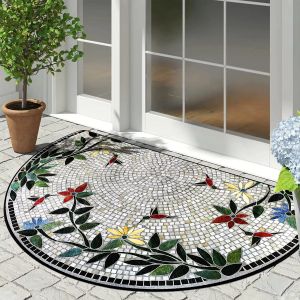 VIKAMA Entrance Door Mat Dust Sand Proof Floor Mats Outdoor Patio Doormat Plant Flower Home Decoration Rug Semi-circular Carpet