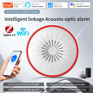 Tuya WiFi Zigbee Smart Siren Alarm 100db Speaker Sound & Light Alert Detector App Control Works With Alexa For Home Security