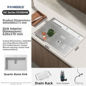 HIGOLD | Food Grade Quartz Kitchen Sink Single Bowl with Drain Basket