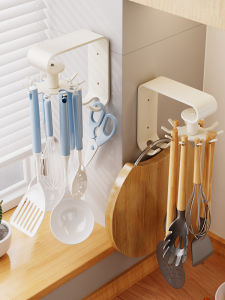 ตู้เสื้อผ้าแบบติดผนังสำหรับจัดเก็บเครื่องมือเข็มขัดแบบหมุนได้ในครัว อุปกรณ์จัดระเบียบในครัว ไม่ต้องเจาะรู ที่แขวนส้อมีหลายฟังก์ชั่น