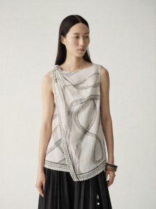 INSIS FEMME | Black and White Rope Knot Print Linen Camisole & Skirt Set Summer