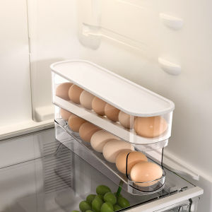 2 Layer Eggs Holder for Fridge Auto Rolling Egg Organizer Storage Box Convenient and Space-saving Egg Dispenser Holder Fridge Egg Rack Kitchen Accessory