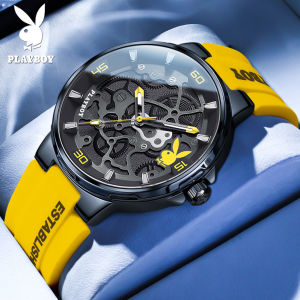 [ USA ] PLAYBOY watch for mens original 2023 fashionable male imitation mechanical dial waterproof luminous silicone strap imported elegant mens adult watch