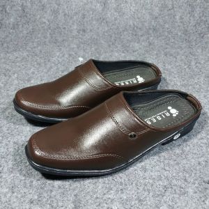 Sepatu Sendal kulit pria cowok casual kasual pantofel selop slop slip on bustong