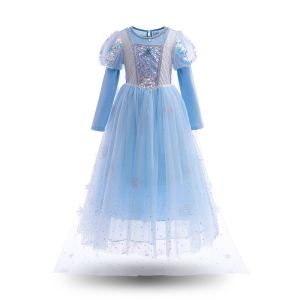 Elsa Princess Dress Long Sleeve Childrens Party Wear Trendy Autumn Spring Childrens Fashion Halloween Costume Polyester Fiber