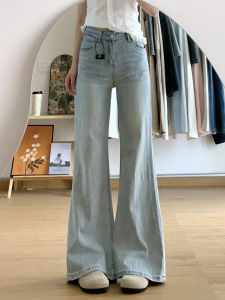 Light Wash High Waist Thin Denim Jeans Women Summer Loose Fit Straight Leg Bell Bottoms Comfortable Cotton Stretch Jeans