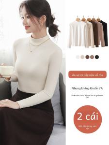 Dralon Half-High Collar Long Sleeves Fleece-lined Thickened Bottoming Shirt Womens Autumn and Winter Plus Size Slim Fit Inner Wear Slimming and Warm Tops