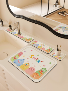 Cartoon Water Draining Pad Diatom Mud Absorbent Pad Bathroom Countertop Protective Pad Faucet Water Control Pad Wash Teacup Mat