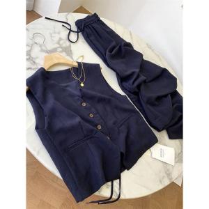 LIANGYILAILIN | Bộ Áo Vest Mỏng Quần Ống Rộng