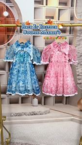 Dress Tradisional Anak Perempuan Motif Marble Tali Pita Kancing Atas