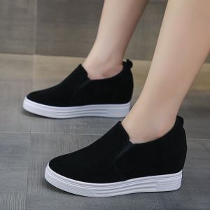 ผู้หญิง 8 ซมความสูง SLIP-ON รองเท้าฤดูใบไม้ผลิฤดูร้อนฤดูใบไม้ร่วงแฟชั่นยาวขาผลกีฬารองเท้าหนัง