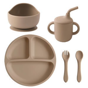 Color Kids 5PCS Silicone Baby Feeding Set Suction Bowl Plate With Spoon Forks BPA Free Learning Utensils Mealtime Tableware