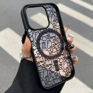 Luxury Lanyard Magnetic Phone Case For iPhone 13 17 16 Pro Max 11 15 14 12 17promax Shockproof Acrylic Matte Cat Painted Cover
