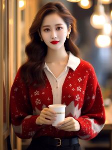 เสื้อสเวตเตอร์สีแดงสำหรับผู้หญิง ฤดูใบไม้ผลิ 2024 ดีไซน์ใหม่ สไตล์ฮ่องกง ย้อนยุค ดีไซน์ไฮเอนด์ เสื้อถัก แฟชั่นสตรีท