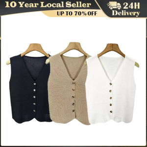 Summer French Retro Irregular Single-breasted V-neck Sleeveless Slim Knitted Vest For Women Retro V-neck Heavy Contrast Color  Sweater Vest Chaleco Mujer Y2k Clothes Crop Top Knitted Cardigan Jacket Spring Slim