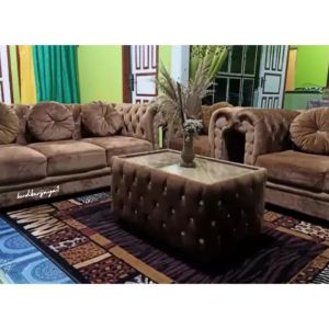 satu set sofa chesterfield kancing seribu 321 (kancing mutiara) + meja + 6 bantal bulet