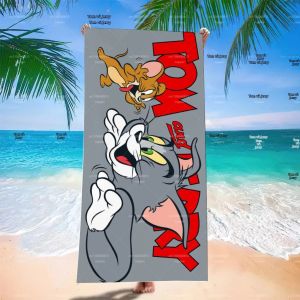 52TOYS | Khăn Tắm Biển Khô Nhanh Tom Và Jerry Thiết Kế Hoạt Hình Cổ Điển Khăn Tắm Hồ Bơi Bằng Polyester Cho Kỳ Nghỉ Hè