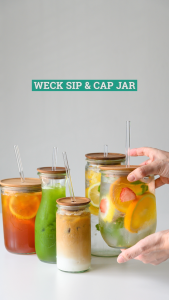 SIP & CAP WECK JAR / ขวดโหล WECK พร้อมฝาไม้ หลอดแก้ว และ แปรงล้างหลอด