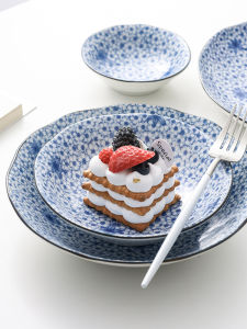 จานเซรามิกสไตล์ญี่ปุ่น จานเส้น จานผัด จานหมูสับ จานดอกไม้ ลายดอกไม้ จานสำหรับผู้ใหญ่ จานสำหรับผัด จานเส้น จานหมูสับ