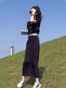 Elegant Short Suit Set Women Summer Fashion High Waist Skirt Two Pieces Ensemble Slimming Look Complete Outfit for Petite Ladies