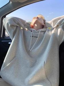 Heavyweight Pure Cotton Fleece Lined Oversize Hoodie Mens Loose Outerwear White Grey Autumn Winter New Style Sweatshirt