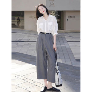 YUFUQING | 2024 New Fashion Slimming White Shirt Wide Leg Pants Two Piece Set For Commuting Conceal Flaws Elegant Style Spring Collection