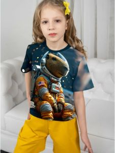 Hasbro | Girl Clothes Summer Short Sleeve Capybara Cute T-Shirt for Girls 4 to 12 Years Kids Top 3D Graphic Tshirts Fashion Kids T-Shirt