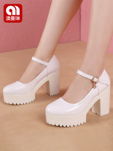 AOMANLIN | Waterproof Platform Comfortable Round Toe Coarse Heel Single Shoes 10cm