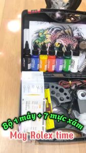 Bộ 1 máy xăm cao cấp Ro.lex time kèm 7 mầu xăm
