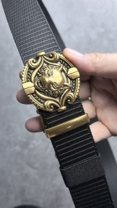 Mens Thickened Nylon Automatic Buckle Fashion Outdoor Casual Belt Canvas Pants Belt Extended Wolf Head Multi-Purpose